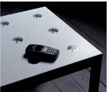 Figure 1: Compass Table  2002 - White Corian, Instrument  Glass, 25 Compass Needles (750x750x350 mm)  Coulton &amp; Lindley (2016) discuss the creation of a DF world  in gaming context: «it follows that constructing a reality fit  for,  and  familiar  to, 