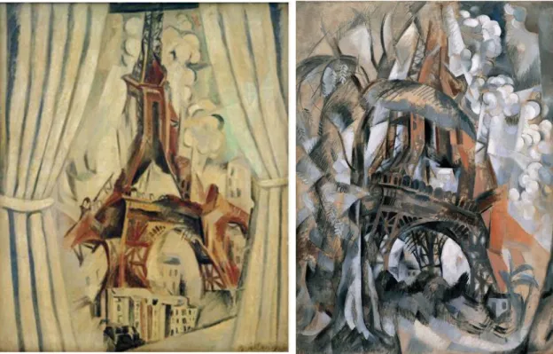 Fig. 12 Robert Delaunay, Tour Eiffel aux rideaux (Eiffel  Tower with Curtains), 1910-1911, oil on canvas, 116 x  97 cm