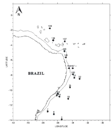 Figure 4. Geographical distribution of Heliconoides inflatus during the 4 th Campaign of REVIZEE NE, conducted in 2000.