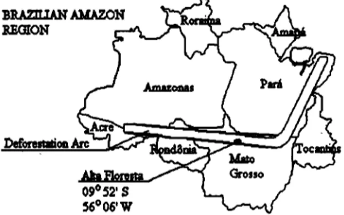 Figure 1.  The Brazilian Amazon region and the location  of 