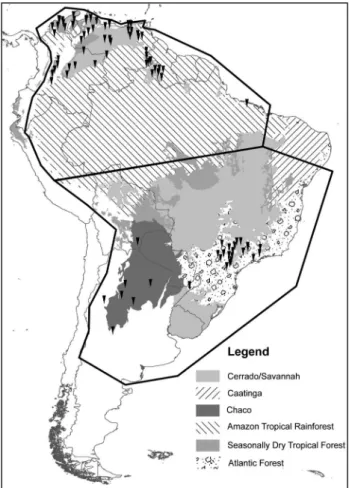 Figure 1. Model calibration regions for Crotalus durissus overlaid on a map of ecoregions (Olson et al