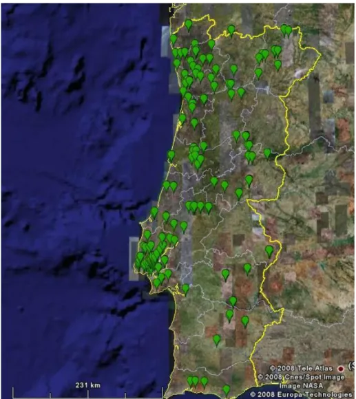 Figura 6. Distribuição geográfica das EcoFamílias (Fonte: Google Earth). 