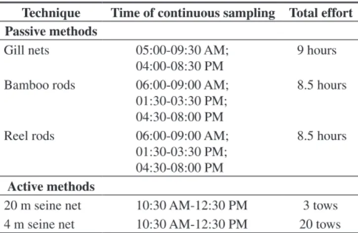 Table 1. Fishing techniques used in the present study and the capture effort  for each technique per sampling occasion
