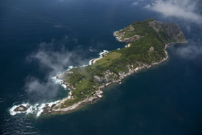 Figure 2. Aerial photograph of Queimada Grande Island, São Paulo, Brazil, showing its rugged topography and its different vegetation physiognomies