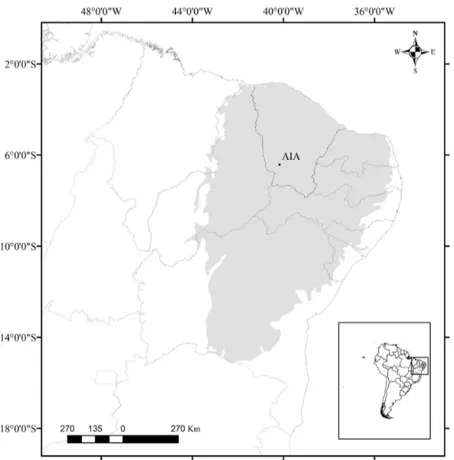 Figure 1. Geographic map featuring the Aiuaba Ecological Station (AIA), state of Ceará, northeastern Brazil