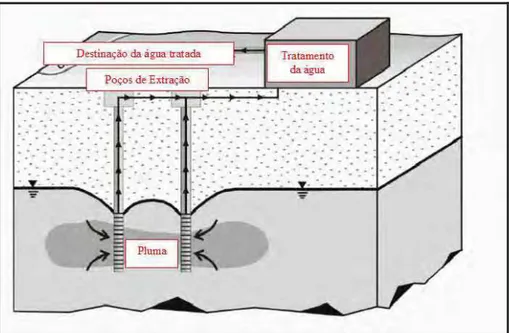 Figura 10 - Esquema do sistema de bombeamento e tratamento aplicado à remediação de  aquíferos (Adaptado de Stweart, 2008 )