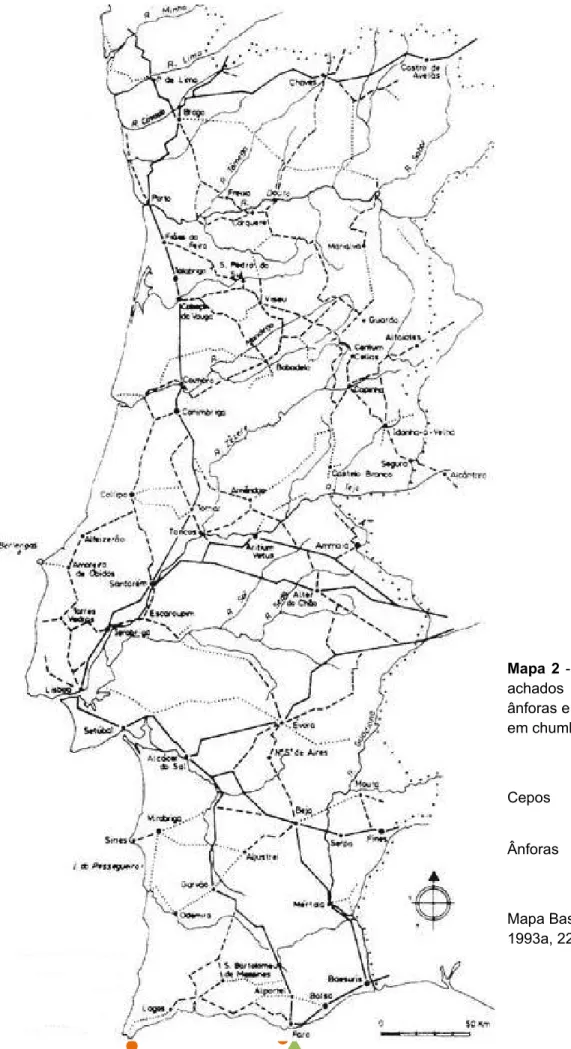 Mapa 2  - Localização dos achados   subaquáticos   de ânforas e cepos de âncora em chumbo