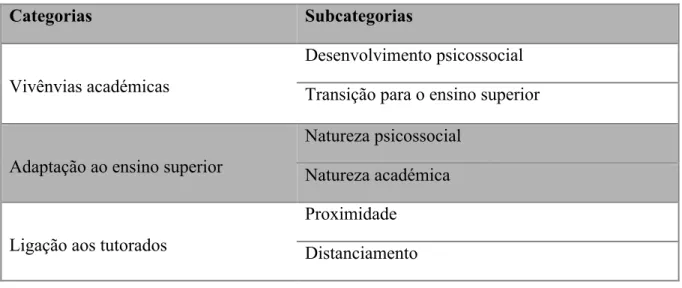 Tabela 1. Categorias e Subcategorias 
