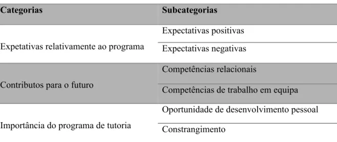 Tabela 2. Categorias e Subcategorias 