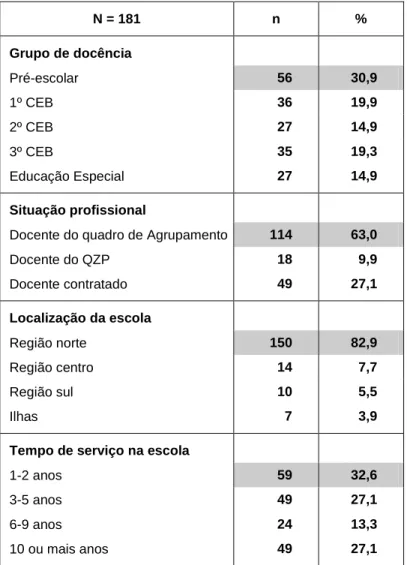 Tabela 2 – Caracterização profissional 