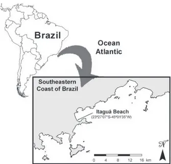 Fig. 1 - Map of the northeastern coast of São Paulo showing Itaguá Beach.