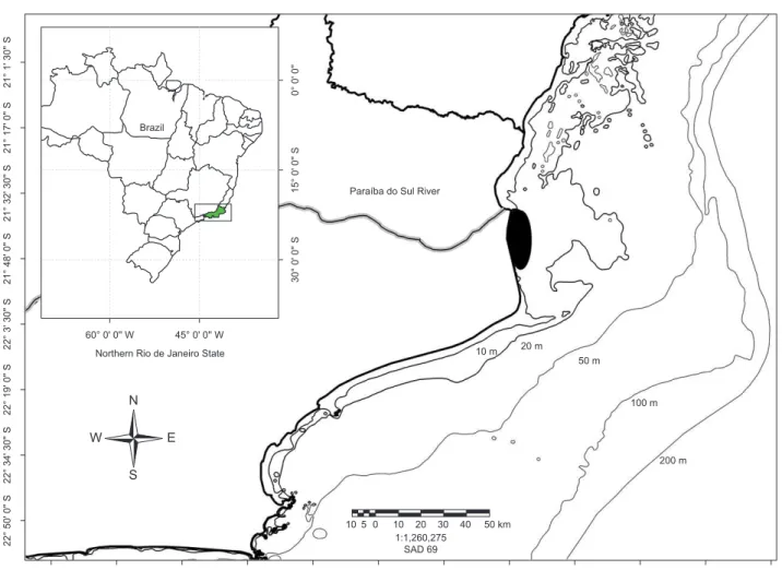 Figure 1. Northern Rio de Janeiro State indicating the fishing ground where the specimens of Callinectes ornatus Ordway, 1863 were bycatch (black circle).