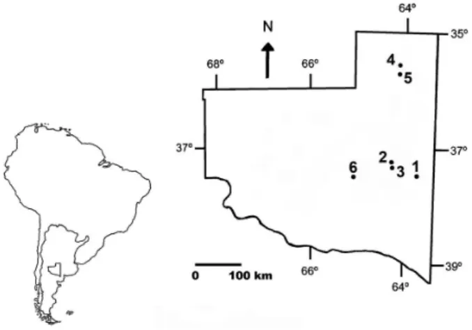 Figure 1. Distribution of Moina macrocopa macrocopa in La Pampa province: 