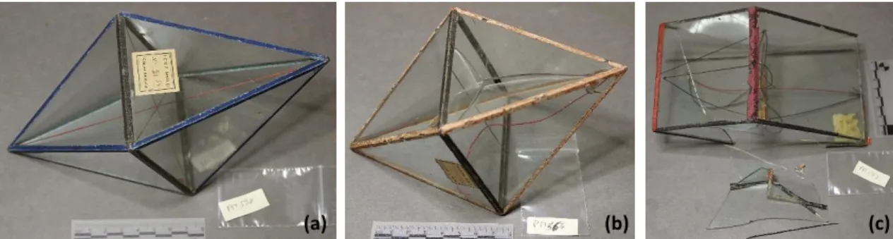 Figure 7. Examples of condition states from the Passos Manuel collection: (a) model in a good conservation  condition, UL-DEP1295; (b) model in a fair conservation condition, UL-DEP1292; (c) model in a poor conservation 
