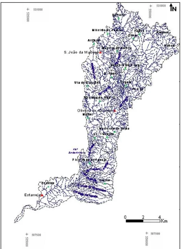 Figura 3. Rede hidrográfica do rio Antuã (Adaptado de Moreno, 2000).