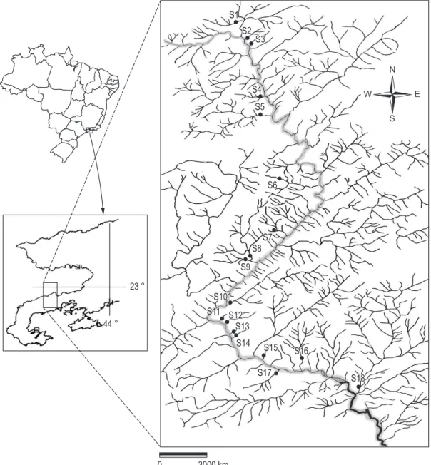 Figure 1. Map of Mambucaba River basin, showing the eighteen () sampling sites. Mambucaba River is marked gray.