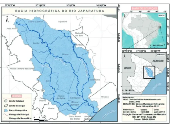 Figura 1  Localização da bacia hidrográfica do rio Japaratuba, Sergipe, Brasil