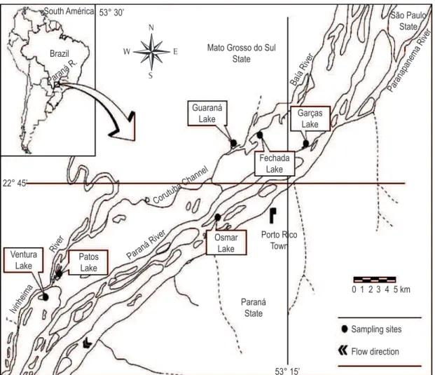 Figure 1. Map of the upper Paraná River floodplain. Black dots indicate sampling sites.