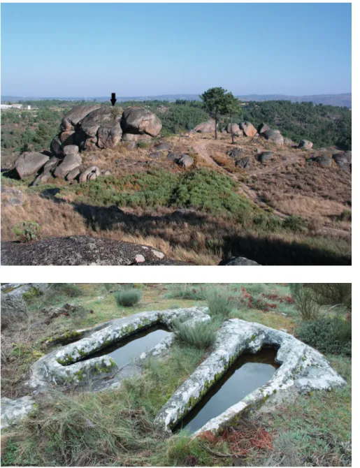 Fig. 2. Penedo dos Mouros  (municipality of Gouveia). The  10th – century site has a single  grave cut in the major boulder  that supported a complex wooden  superstructure