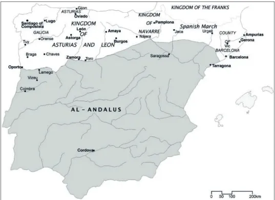 Fig. 1 – Mapa con las principales ciudades altomedievales del norte peninsular (J. A. Gutiérrez).
