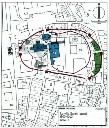 Fig. 14 – Santiago de Compostela: extensión del locus sancti Iacobi y la primera  villa, s