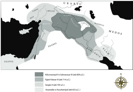 Figure 5. The Neo-Assyrian expansion map, between the ninth and seventh centuries BC, courtesy of Marcel Paiva do  Monte.