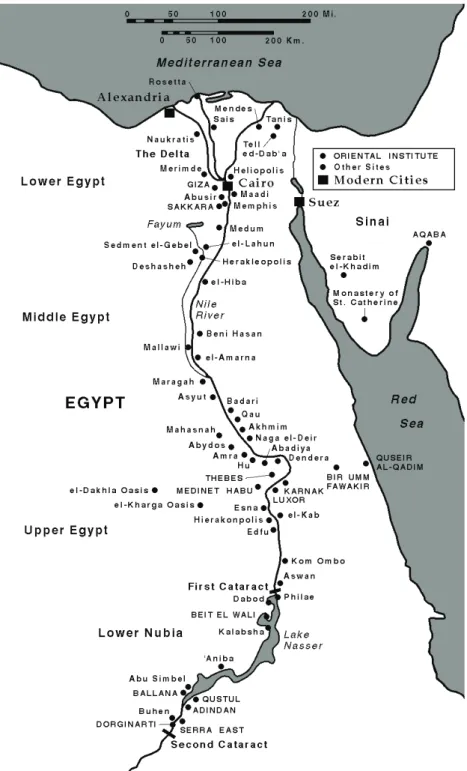 Figure 2. Egyptian territory and its the main cities, courtesy of the Oriental Institute of Chicago.
