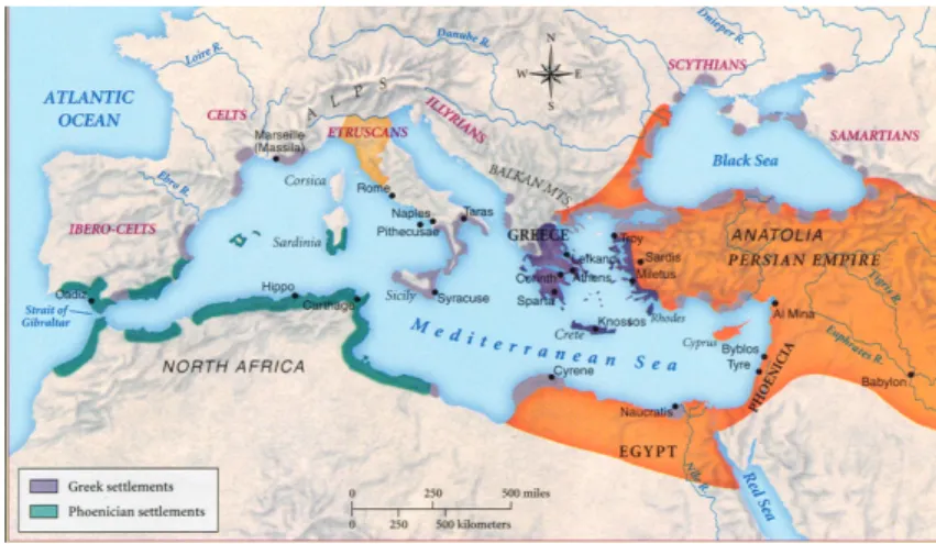 Figure 3. Mediterranean Greek and Phoenician colonies, courtesy of the Utah State University.