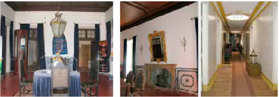 Fig. 4 – Andar nobre: sala de entrada e pormenor da casa de jantar / Perspetiva do  corredor do andar posteriormente acrescentado (foto das autoras).