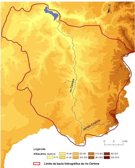 Figura 3.2 – Representação do relevo na bacia hidrográfica do rio Cértima (obtida a partir de informação  digital do IA, 2007a)