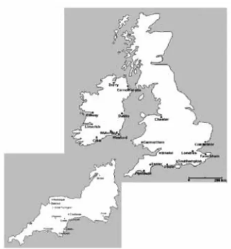 Fig. 1 – Places where Portuguese Faience was identified  in England and Ireland
