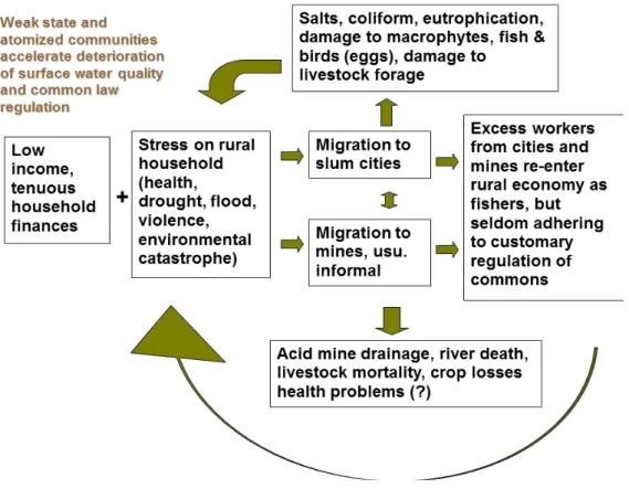 Figure 1: An illustration of the feedback loop that erodes previous  bottom-up patterns of aquatic resource management.