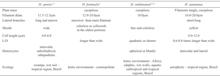 Table 8. Morphometric and ecological characteristics of Hapalosiphon santannae and the closest species.
