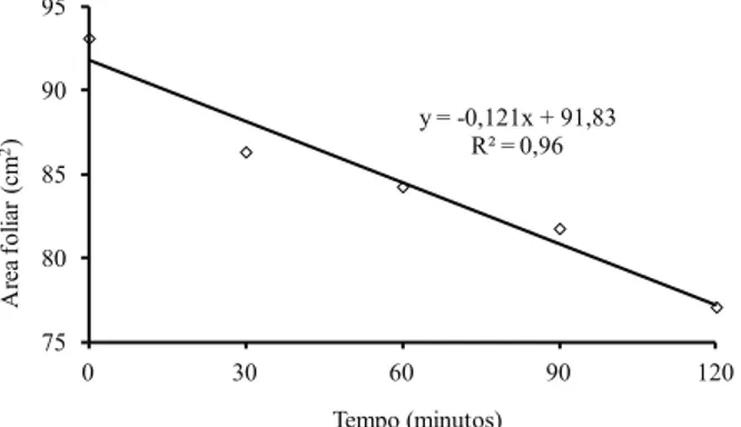 Figura 2. Área foliar de melancieira estimada pelo método  Integrador de área foliar LI 3100, em diferentes  tempos empregados (Mossoró, RN, 2010).