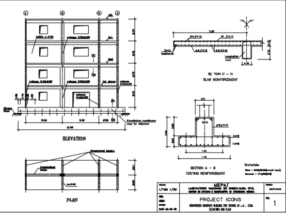 Figure 3.1 - Plan and elevation views of concrete frame p lus masonry infill building 