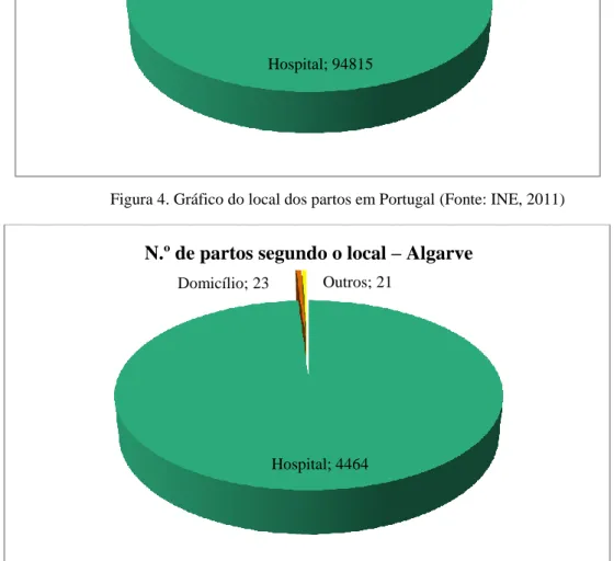 Figura 5. Gráfico do local dos partos na região do Algarve (Fonte: INE, 2011) 