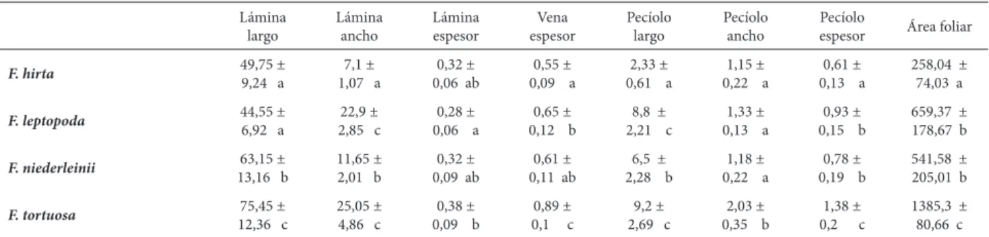 Tabla 1. Características cuantitativas foliares en especies de Flourensia DC. (Asteraceae)