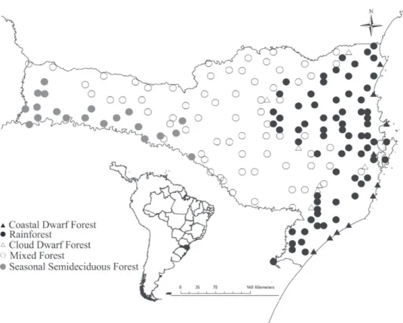 Figure 3. Range of the number of species per sampled site in the state of Santa Catarina, Brazil.