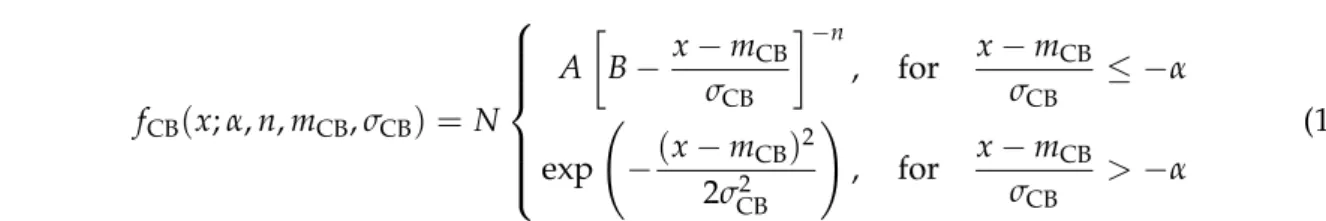 Figure 9: Example distributions of the ratio of corrected over generated supercluster energies (E cor SC /E gen ) and their (double Crystal Ball) fits, in two regions of η and p T after implementing the regression corrections: for electrons a) with 7 ≤ p g