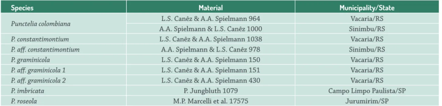 Table 1.  List of species of Punctelia studied.