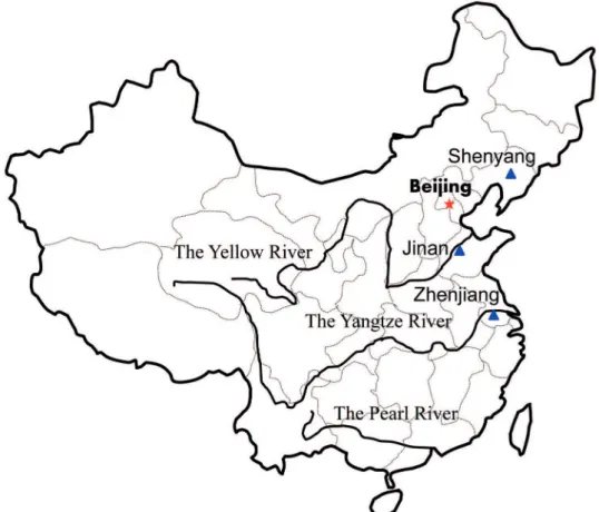 Figure 1.  The local geographic location of the three sampling sites. The triangles represent the geographic location of the three  sampling sites.