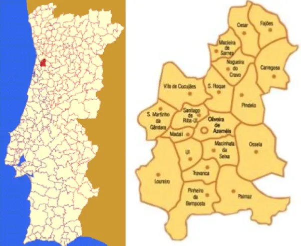 Fig. 4 - Mapa  de  Portugal  destacando  a  localização  do  concelho  de  Oliveira  de  Azeméis