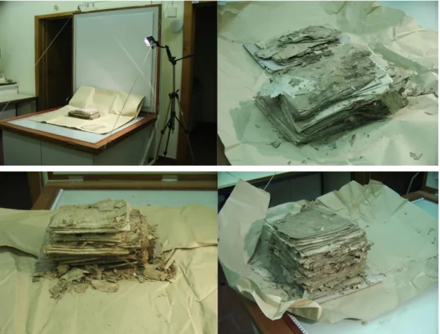 Fig.  8,  9,  10  e  11  -  Fotografias  de  alguns  pacotes  pertencentes  ao  espólio  da  Banda  de  Música  de  Riba-Ul,  analisados num laboratório da Universidade de Aveiro