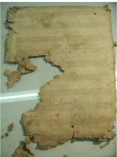 Fig. 16 -  Missa a 4 vozes de autor não identificado com data de janeiro de 1831. É o documento mais antigo do  espólio que está à guarda da Universidade de Aveiro