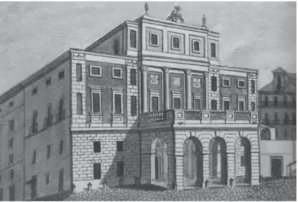 Fig. 8: Vista exterior do Teatro de S. Carlos de Lisboa na primeira  metade do século XIX (autor desconhecido) 
