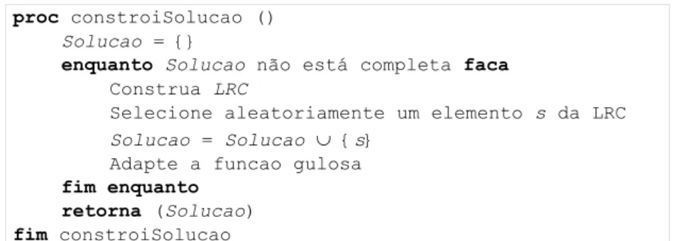 Figura 2 – Pseudocódigo da fase de construção. 