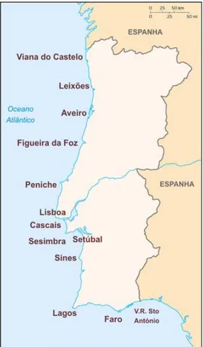 Figura 5: Mapa dos Portos de Portugal Continental. 