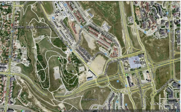Figura 1: Imagem da Avenida Almirante Gago Coutinho, da Google Earth (2007). À direita o Bairro do Armador 
