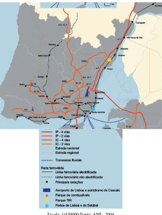 Figura 6 –O Eixo na Rede de Transportes da AML  