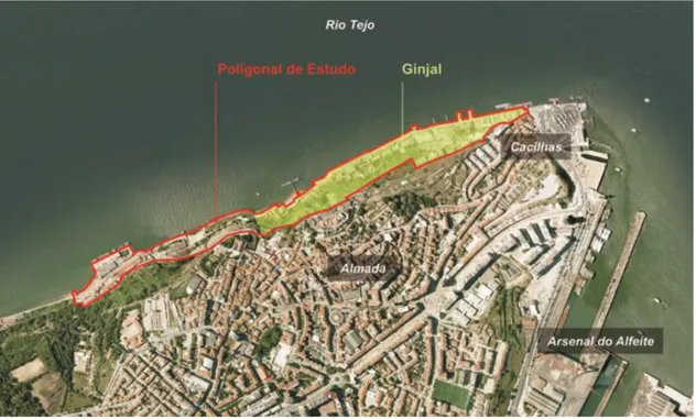 Figura 8  –  Poligonal da área de estudo. Autor: Bruno Fassio, sobre imagem do Google Earth e arquivo  cedido pela CMA